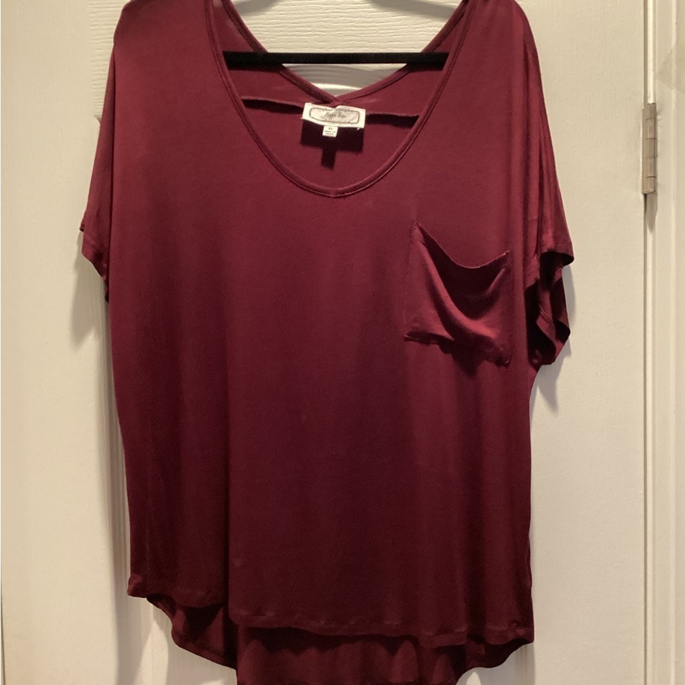 Burgundy Loose Top with Pocket